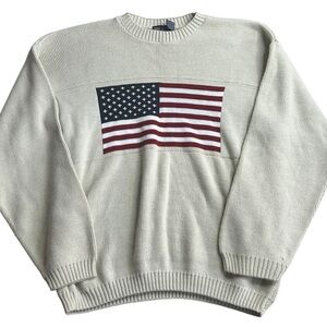 Faded Glory American Flag Sweater Men’s Size M Cream Knit Pullover USA Patriotic